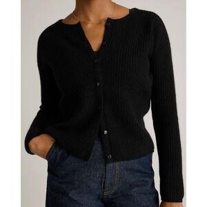 Quince Womens 100% Yak Soft Rib Crew Cardigan Sweater Black Sz XS‎ Cozy Sold Out